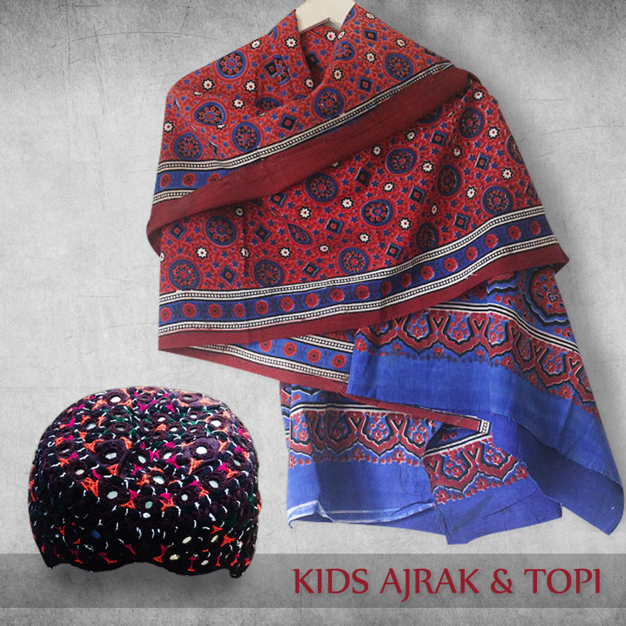 Pack of Sindhi Ajrak & Topi for Kids SA-35