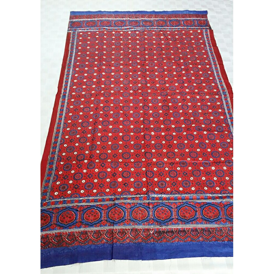 Handmade Sindhi Ajrak Scarf / Shawl – Cotton Block Print In Blue, Black, Indigo & Red – Unisex