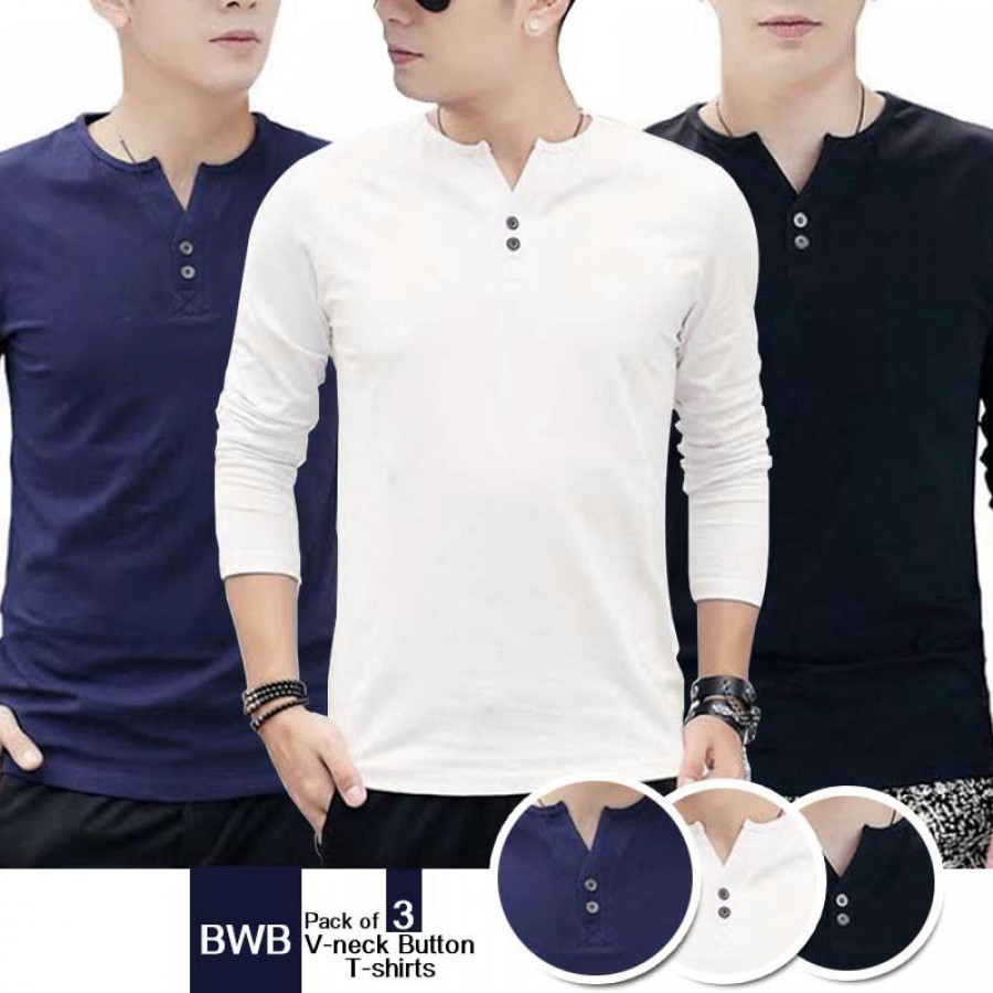 Pack of 3 Bwb V-Neck Button T-Shirt TSF-021